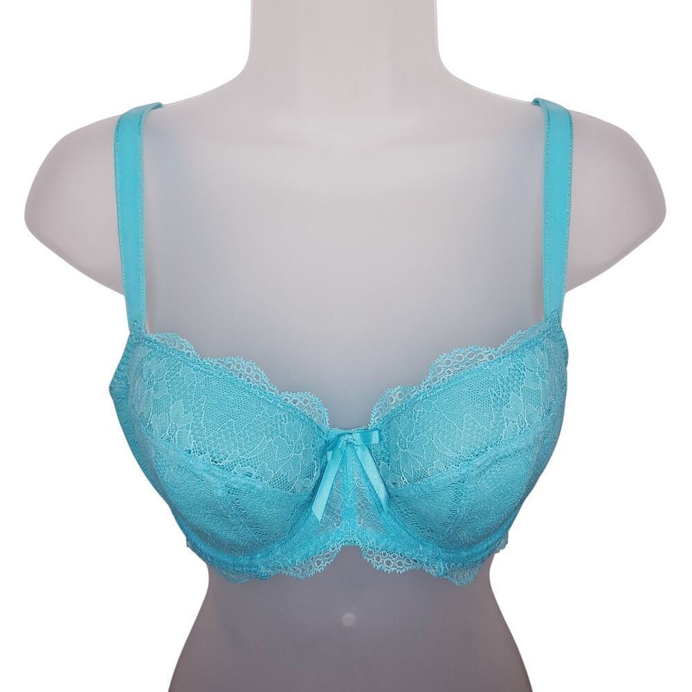 Freya Fancies Half Cup Padded Bra 32DD Azure Blue Green Lace Coquette Underwire